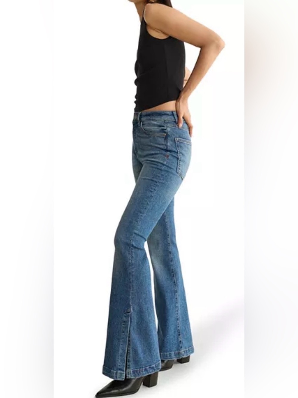 Warp & Weft Mia Miami Flare High Rise Jeans Women Sustainable 5 Pocket Dark  14